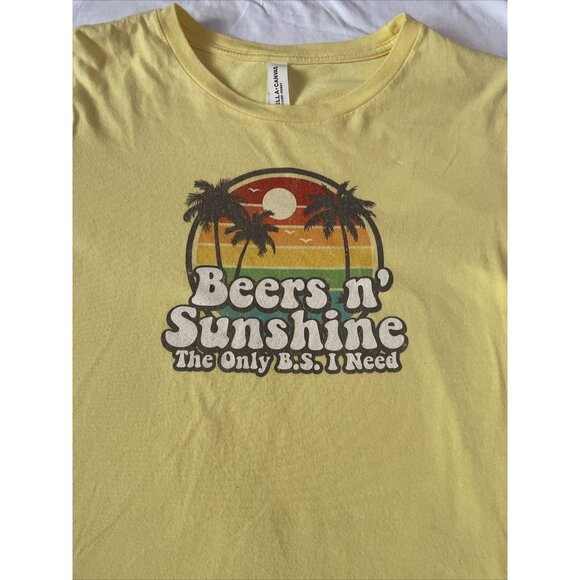 Bella + Canvas Yellow Graphic Tee "Beers N Sunshine The Only B.S. I Need" Airlum - Picture 2 of 11